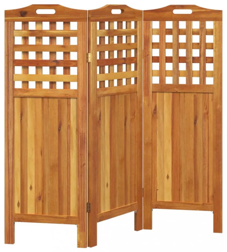 3 paneles tömör akácfa térelválasztó 121,5 x 2 x 115 cm