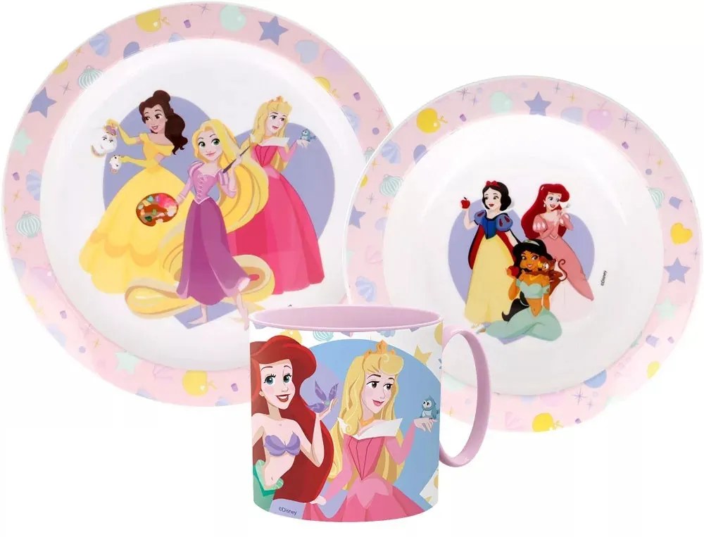 Disney Hercegnők True étkészlet, micro műanyag szett bögrével 265 ml