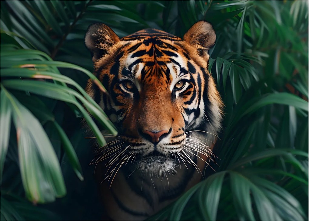 Üveg kép - Egy tigris portréja a dzsungelben (70x50 cm)