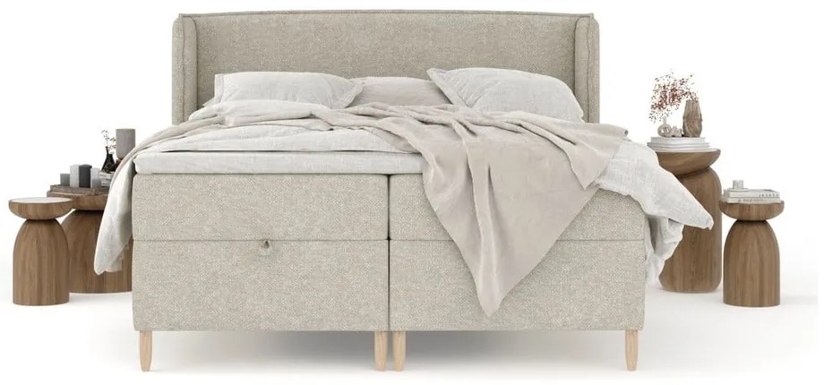 Világosszürke ágyneműtartós boxspring ágy 160x200 cm Monpelli – Maison de Rêve