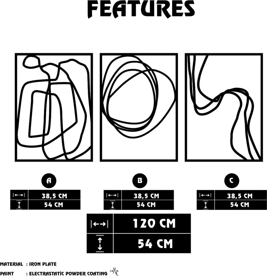 Achermus fém fali dekoráció, 120×54 cm