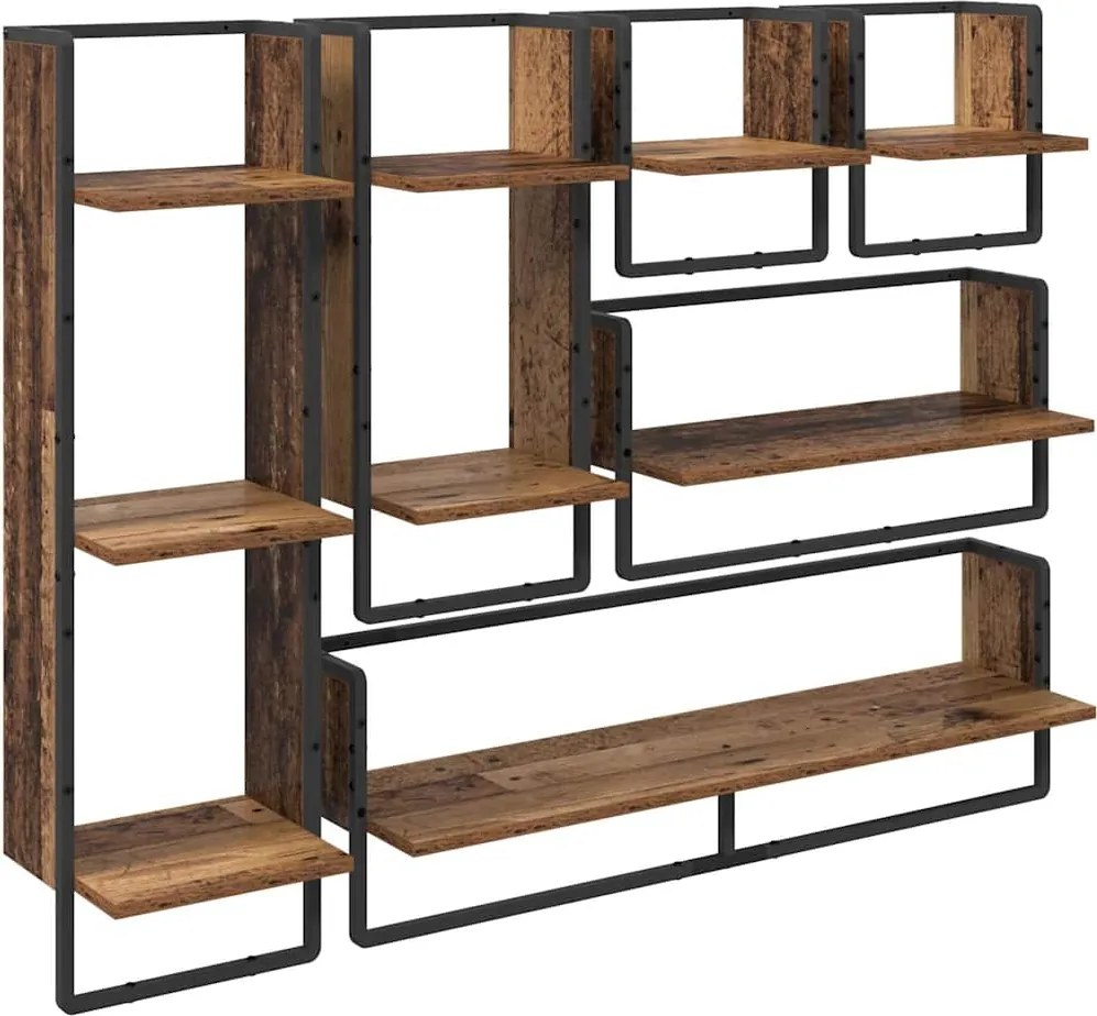 vidaXL Fali polc készlet 6 pcs Öreg fa 100 x 25 x 30 cm Faanyag