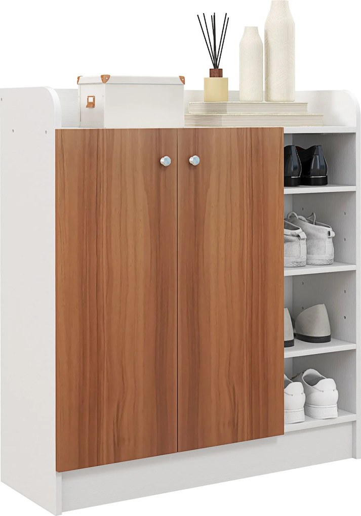 HOMCOM 2 Ajtós Cipőszekrény, Keskeny Cipőtartó Állítható Polcokkal 12 Pár Cipőhöz, Előszobába, 83x30x90 cm, Természetes | Aosom