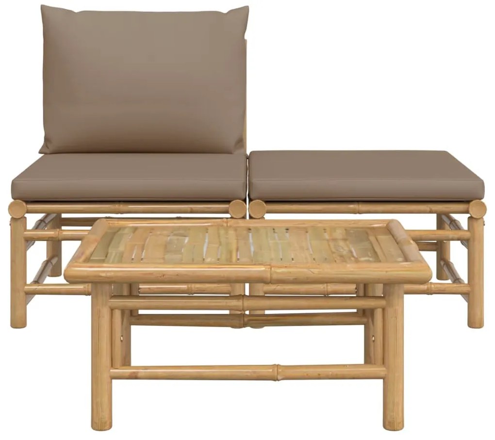 3 részes bambusz kerti ülőgarnitúra tópszínű párnákkal