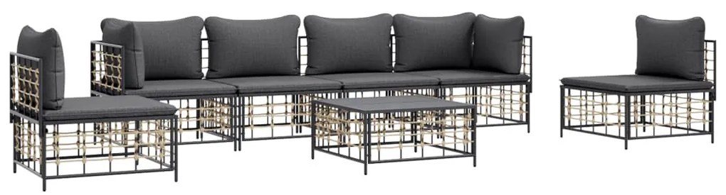 7 részes antracitszürke polyrattan kerti ülőgarnitúra párnákkal