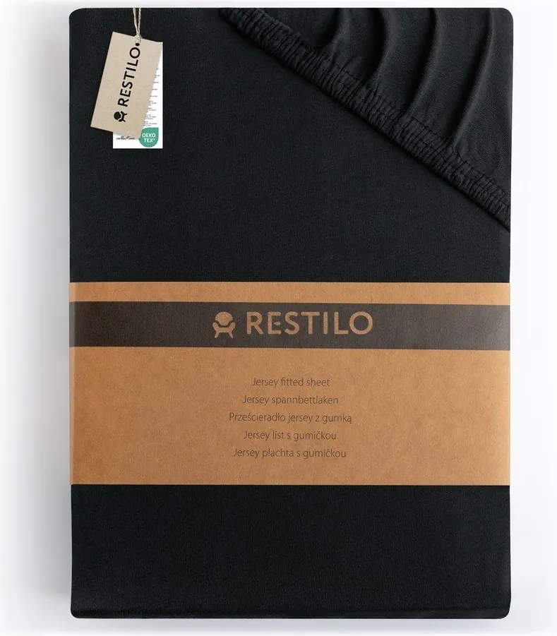 Fekete gumis jersey lepedő 180x200 cm Amber – Restilo