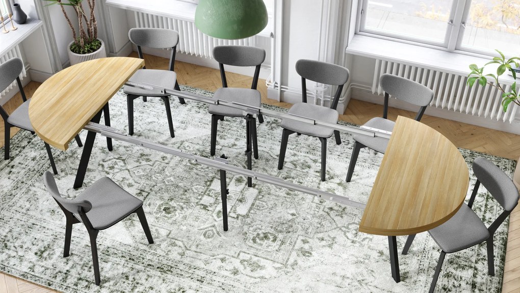 Mazzoni EXPANSO Amerikai Tölgy/fekete lábak - LOFT/IPARI STÍLUSÚ 310 cm-re BŐVÍTHETŐ NAGY KEREK ASZTAL Ø110 Y LÁBAKKAL