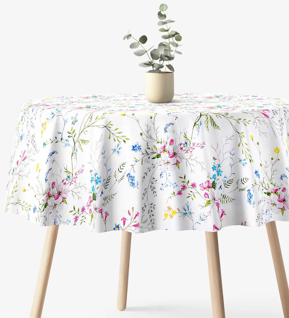 Goldea kör alkó pamut terítő - festett réti virágok Ø 100 cm