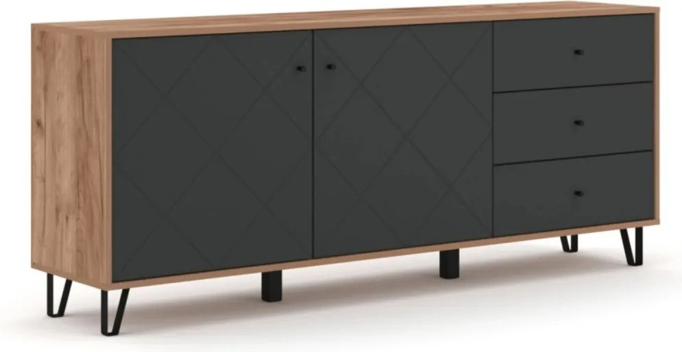 Komód 183 cm Craft Tobacco tölgy / grafit színkombinációban - BACARDI