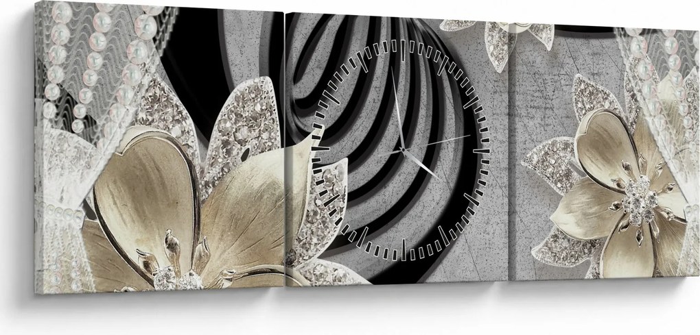 Kép - 3D arany virágok (órával) (90x30 cm)
