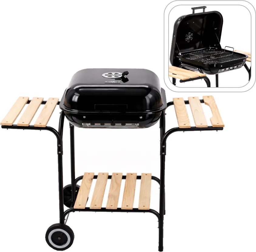 Amerikai faszenes grill oldalpolcokkal