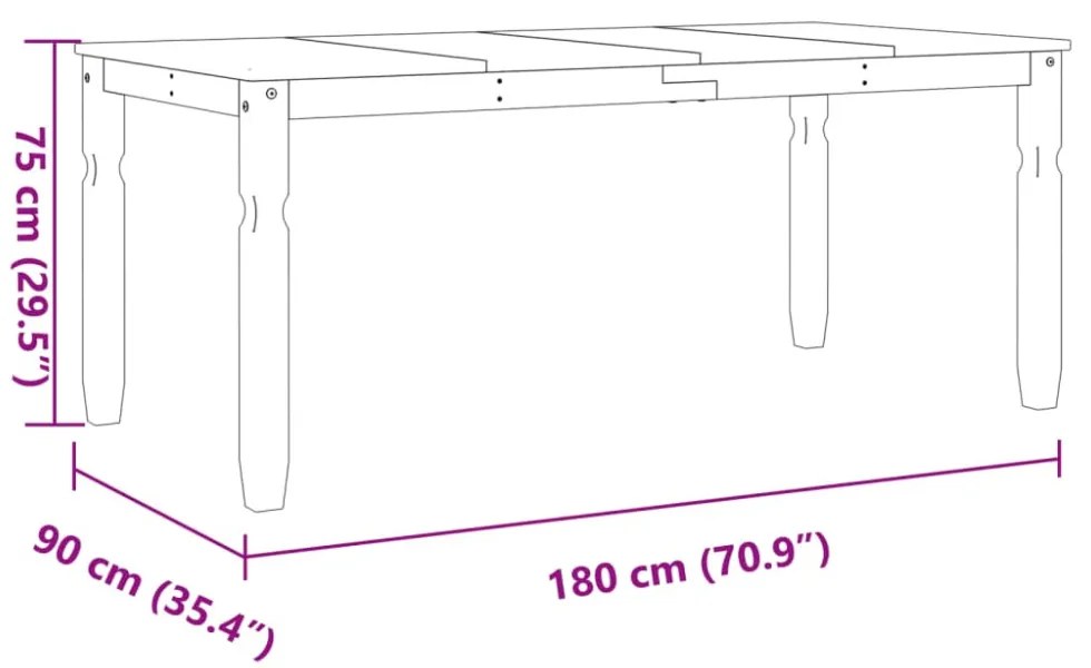Corona tömör fenyőfa ebédlőasztal 180 x 90 x 75 cm