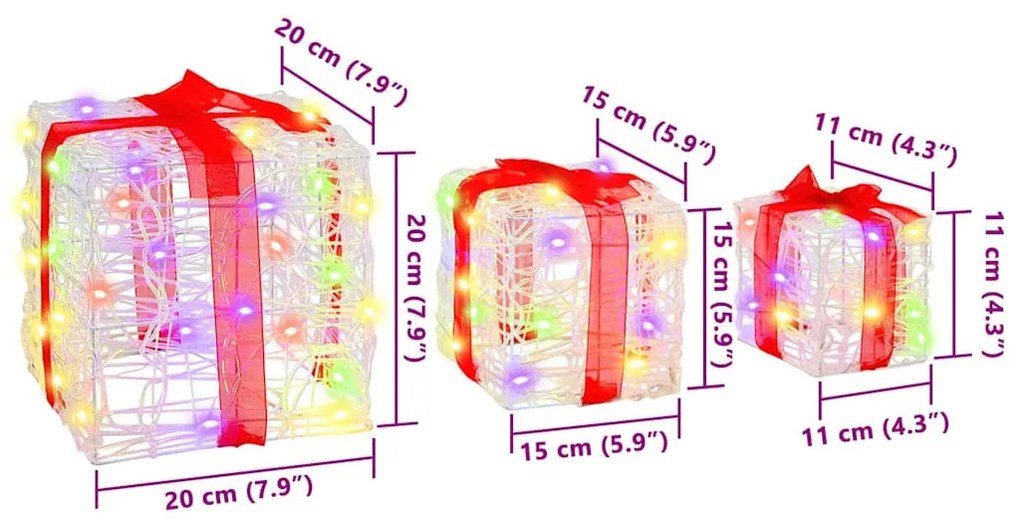 Ajándékdoboz 60 LED-del 3 pcs Sokszínű 20 x 20 x 20 cm Akril