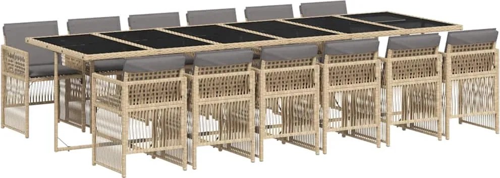 vidaXL 13részes vegyes bézs polyrattan kerti étkezőgarnitúra párnákkal