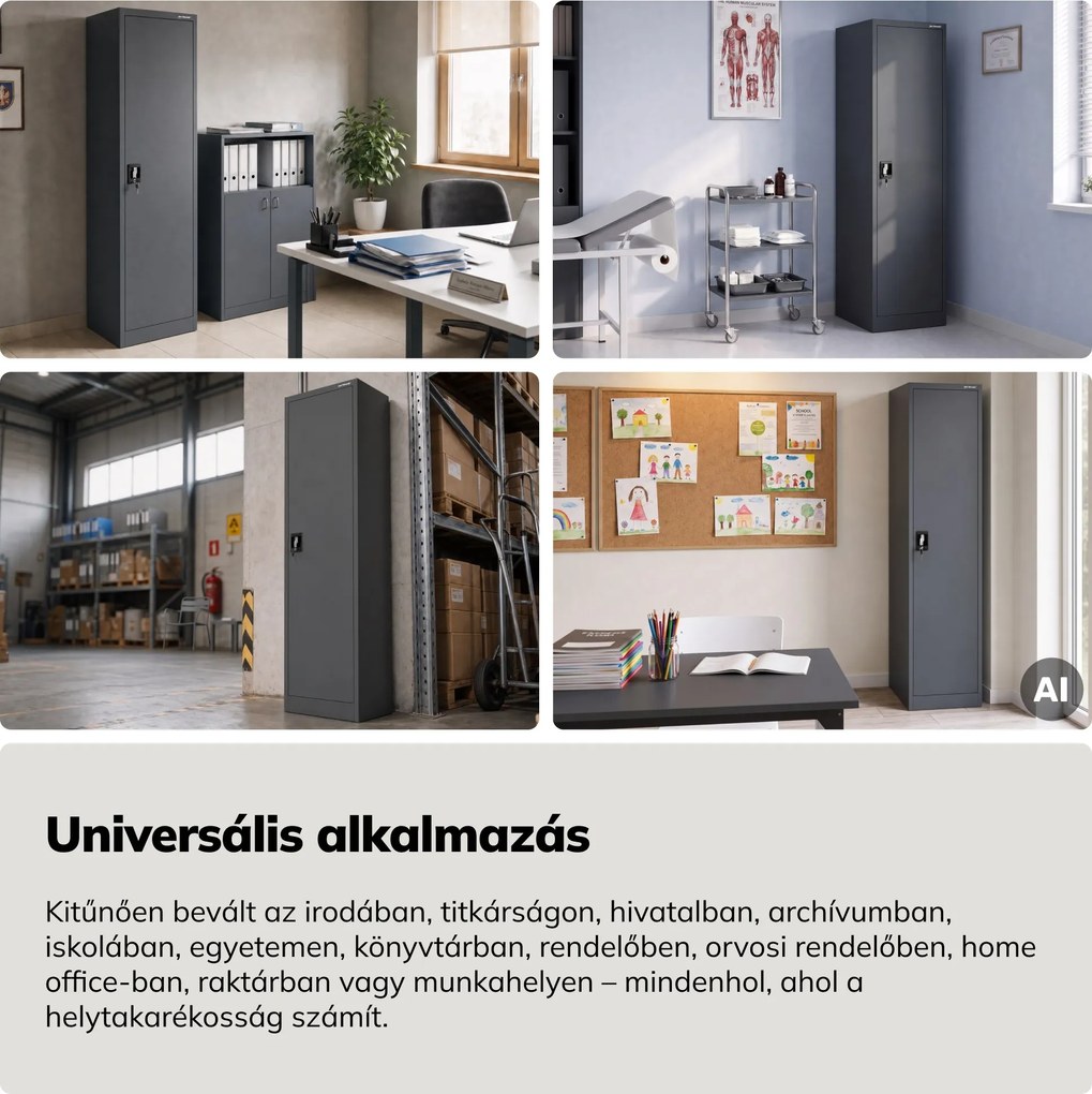 Kartoték irattároló szekrény kulcsra zárható magas antracit, 450x2200x400 mm: ALEX H2200