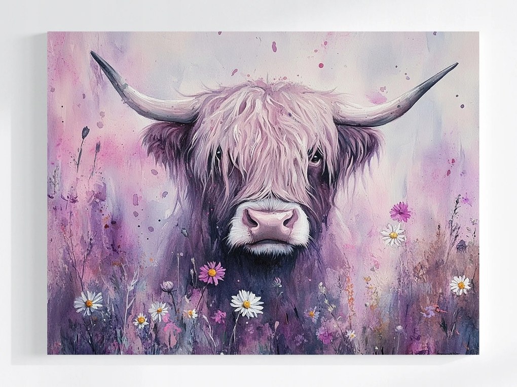 Vászonkép Canvas Természet Portré Tehén Highland Skócia Rét 80x60