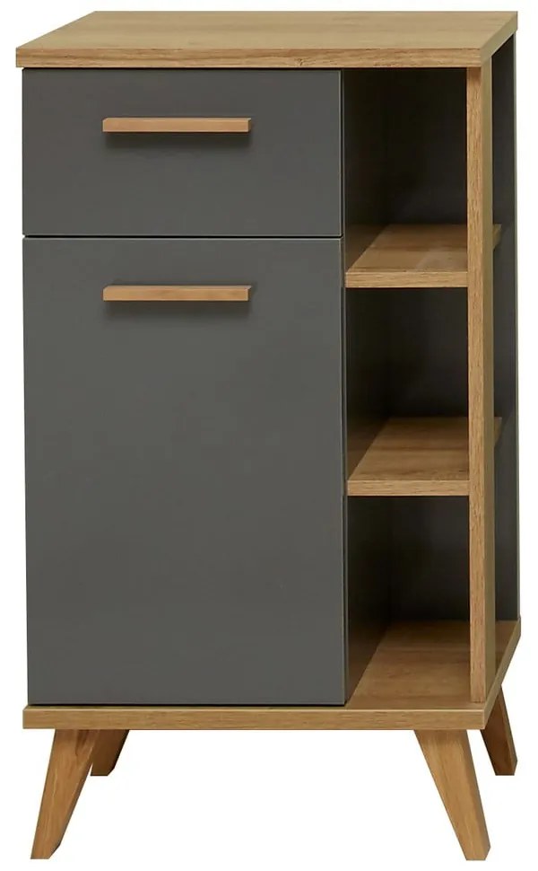 Szürke-natúr színű alacsony fürdőszoba szekrény tölgyfa dekorral 50,5x89,5 cm Quickset 924 – Pelipal