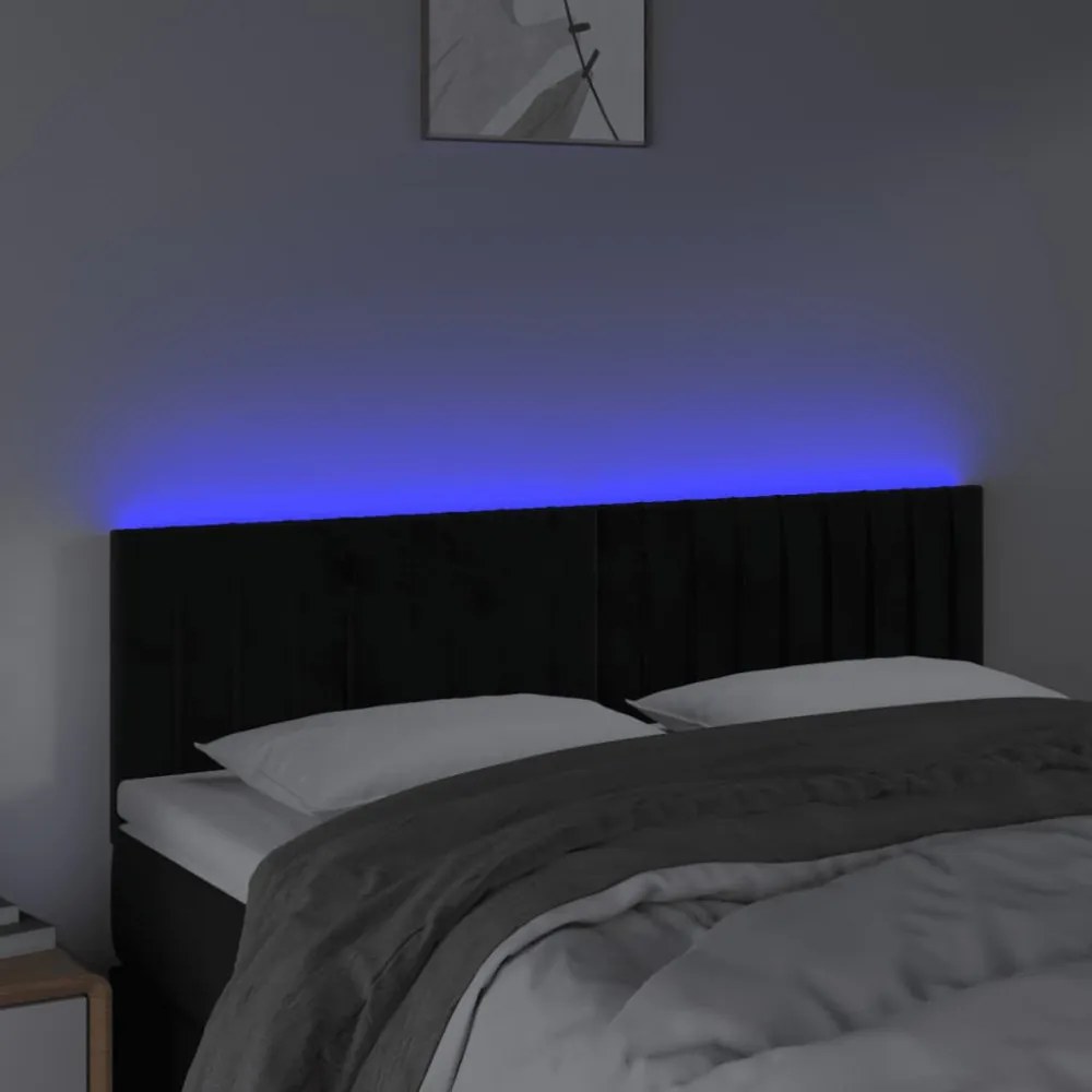 fekete bársony LED-es fejtámla 144x5x78/88 cm