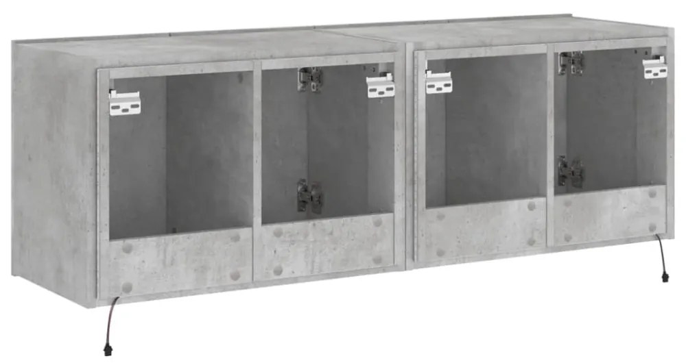 2 db betonszürke fali TV-szekrény LED-del 60x35x41 cm