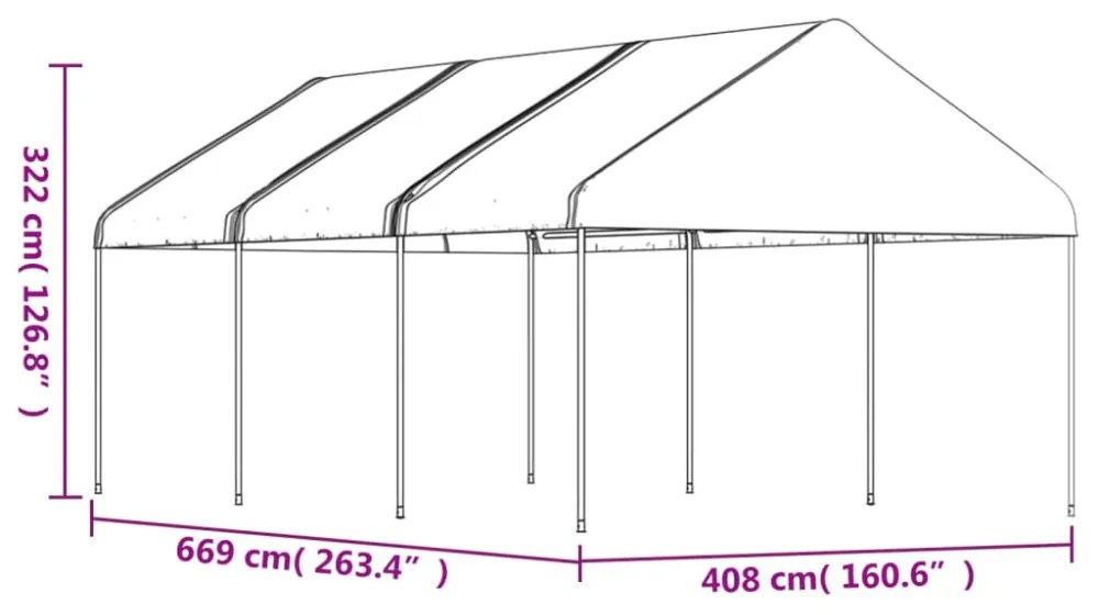 fehér polietilén pavilon tetővel 6,69 x 4,08 x 3,22 m