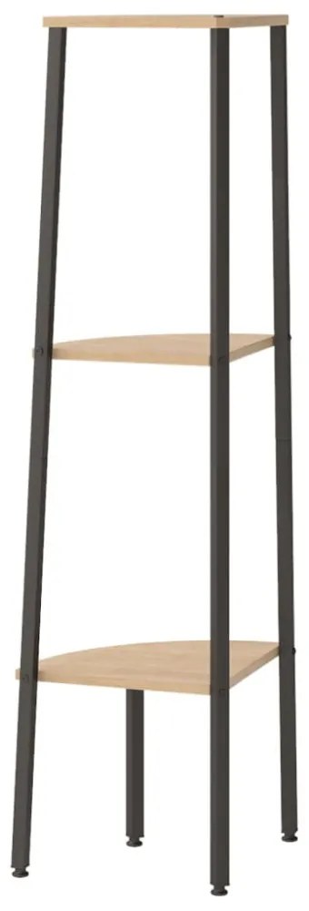 3 szintes világosbarna és fekete sarokpolc 45,5 x 31,5 x 120 cm