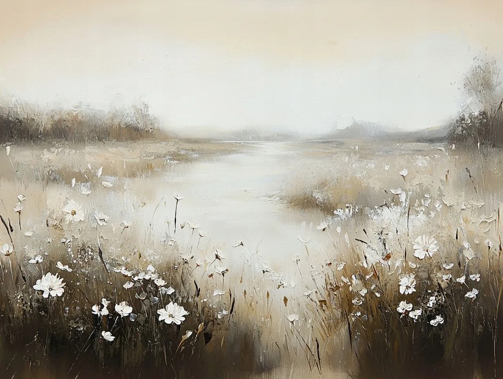 Vászonkép Canvas Tájkép Rét Patak Folyó Virágok Nyugalom Bézs 100x75