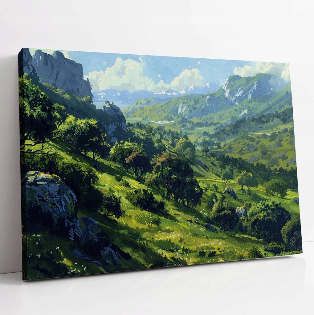 Vászonkép Zöld völgy a hegyek között tájkép nappali szobába 80x60