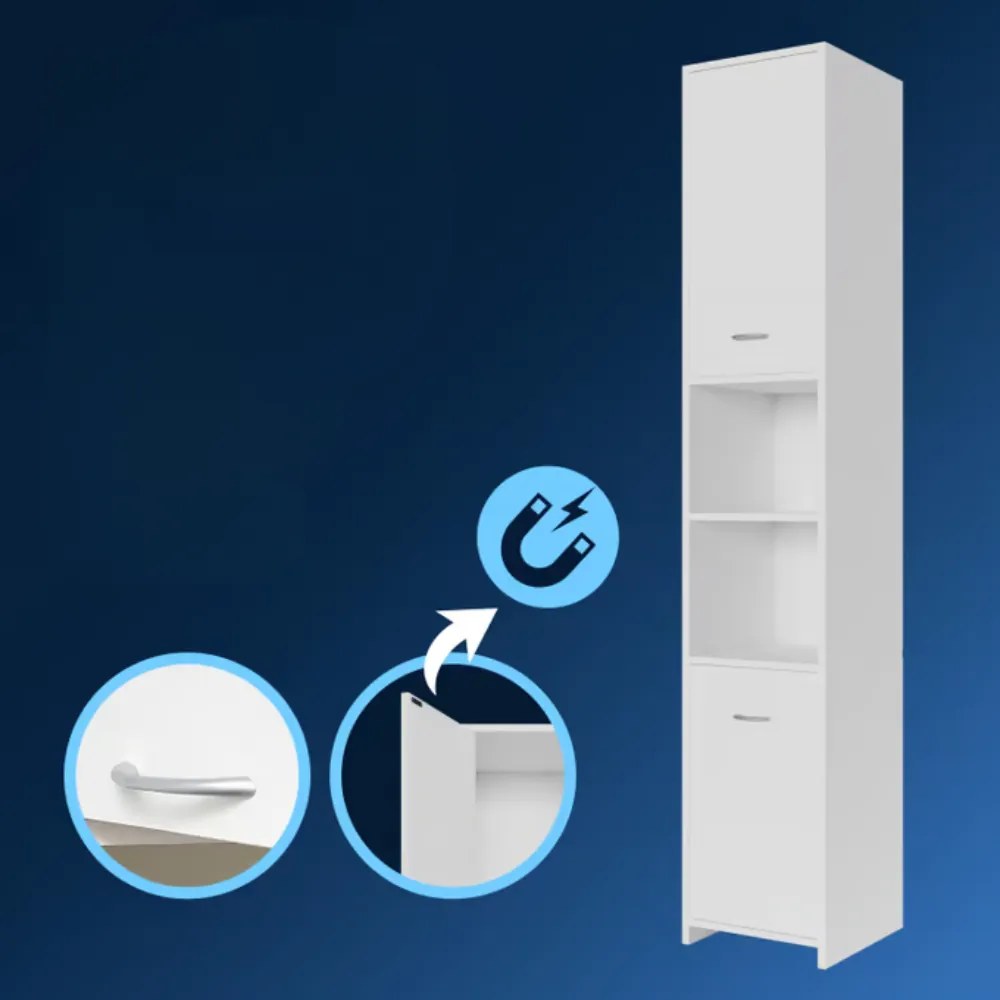 SILKE magas fürdőszobai szekrény, 180×30×30cm, fehér Casaria