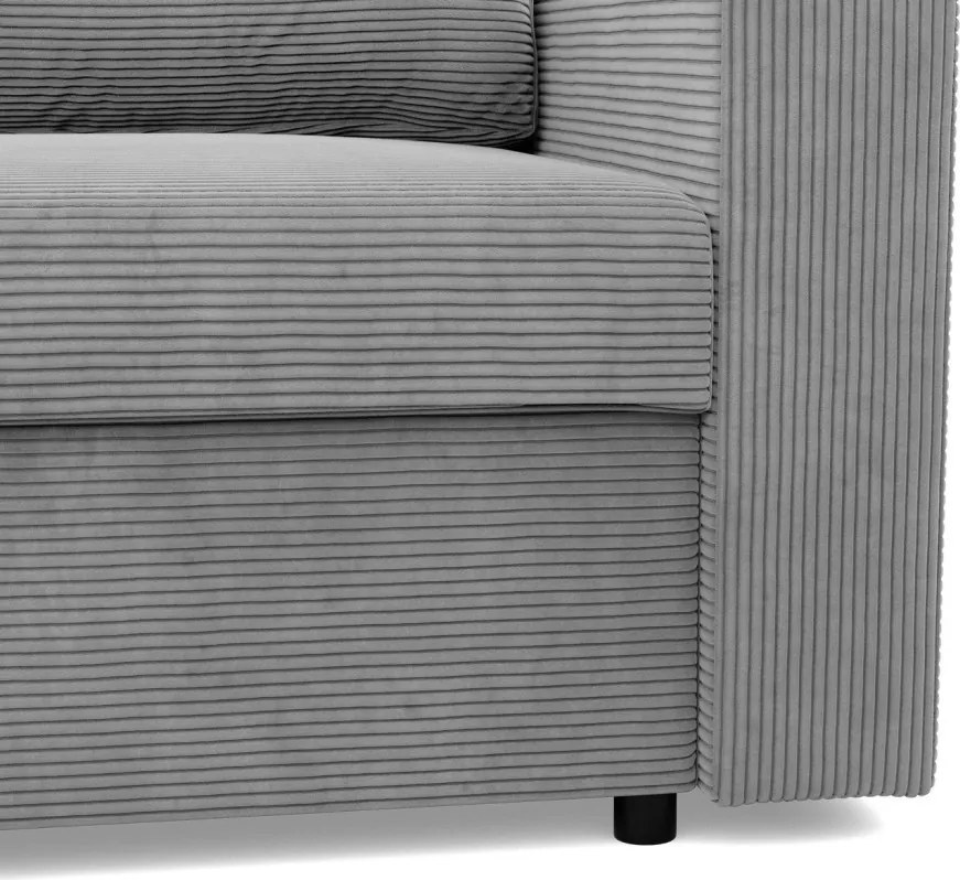 Zeus sarokkanapé, 2 ágyneműtartóval, egyenes kartámasz, kordbársony, univerzális oldal, hab töltet, szürke