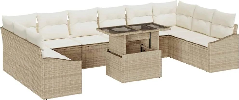 vidaXL Kanapé Szett párnával 11 pcs Beige és krém polirattan
