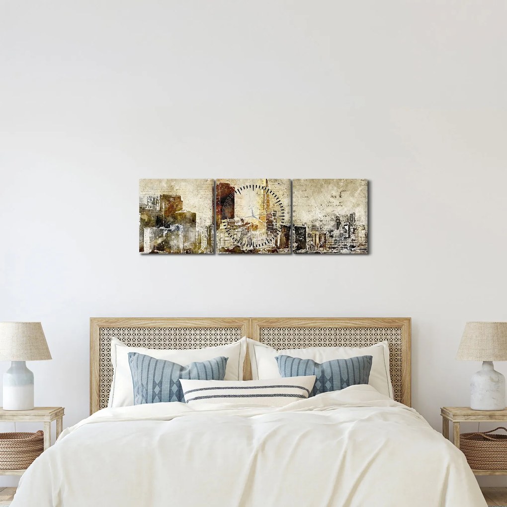 Kép - Művészileg renderelt város (órával) (90x30 cm)