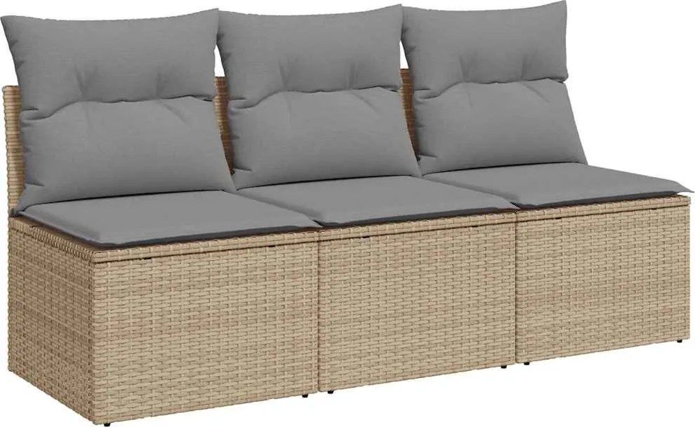 vidaXL 3 személyes bézs polyrattan kerti kanapé párnával