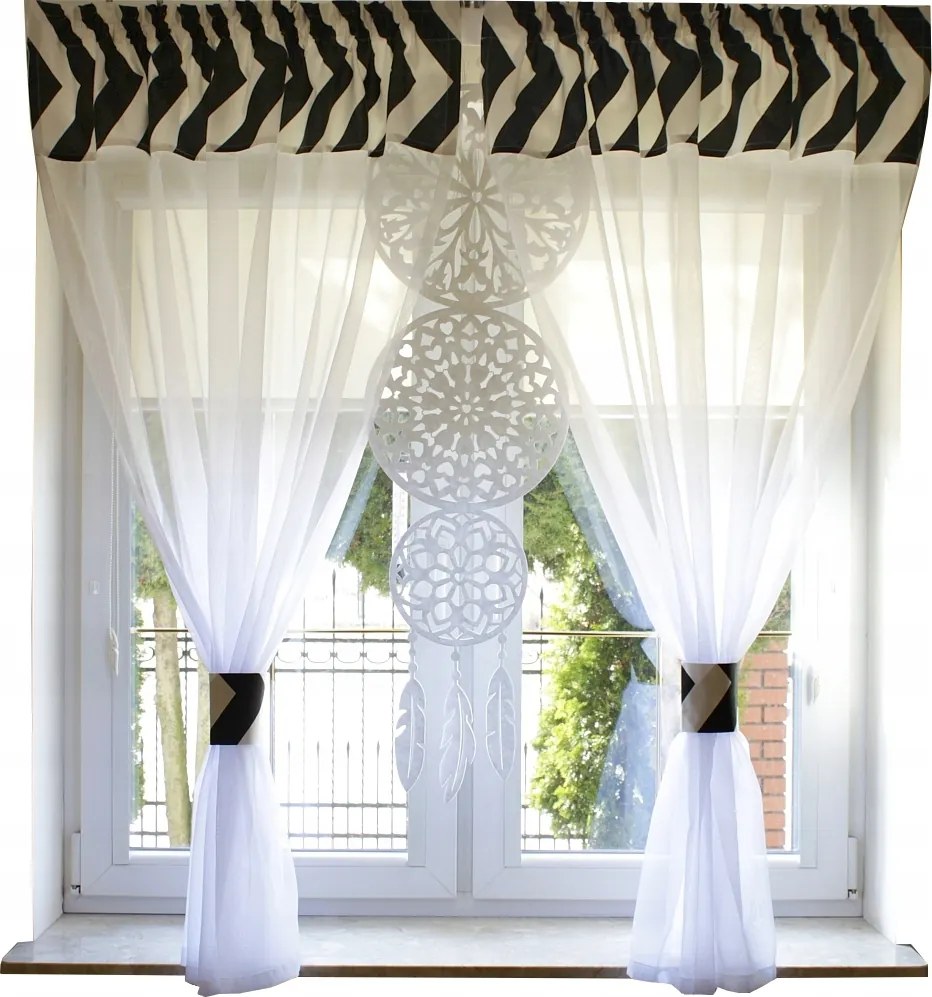 Függöny Kész fehér Fátyol Álomfogó lézer fehér 300x160 gubó Cikk-cakk