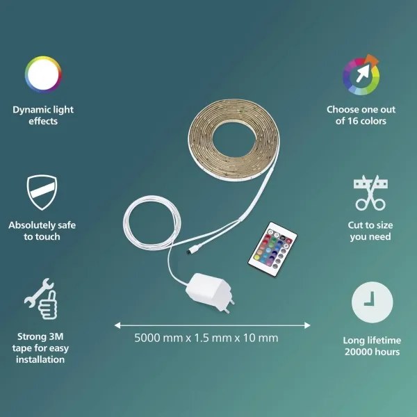 Philips - LED RGB fényerőszabályozható szalag 5m LED/12W/230V + távirányító