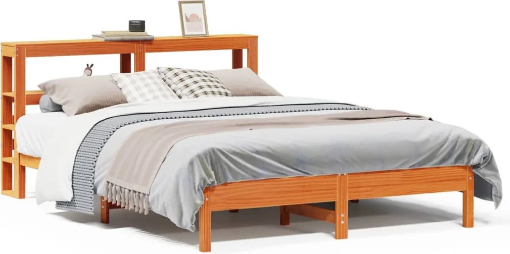 vidaXL viaszbarna tömör fenyőfa ágy matrac nélkül 135 x 190 cm