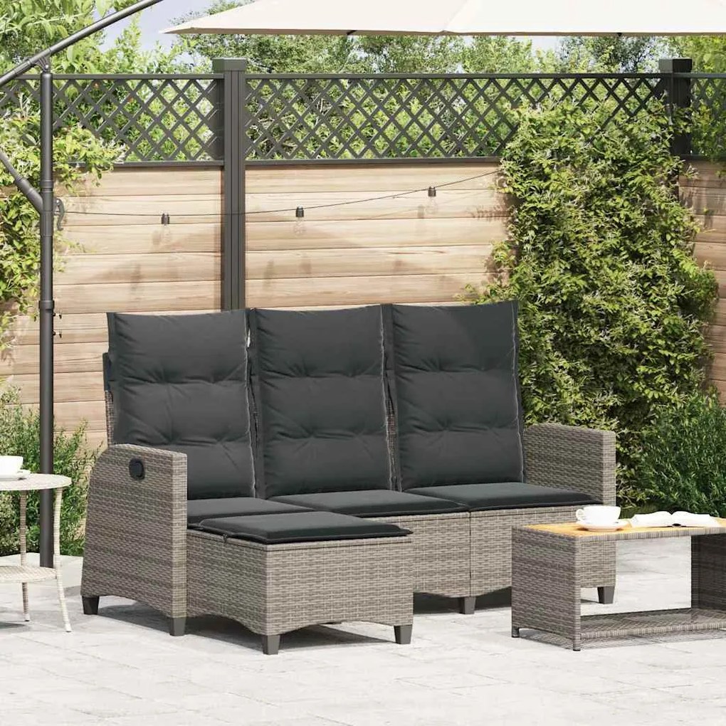 L-alakú szürke polyrattan fekvő kerti kanapé párnákkal