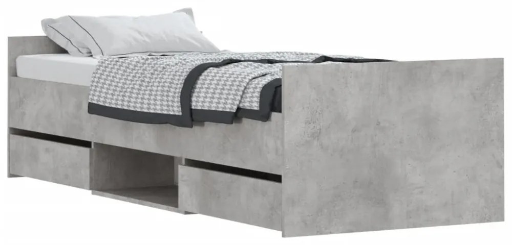 betonszürke ágykeret fej- és lábtámlával 75 x 190 cm