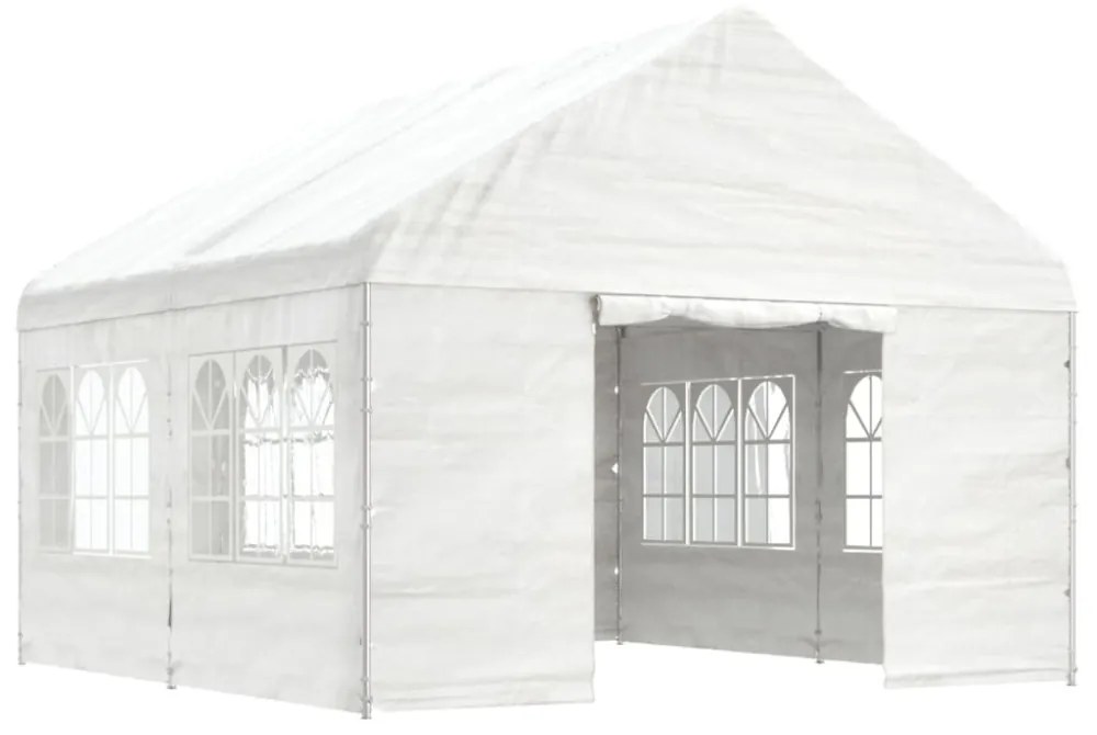 fehér polietilén pavilon tetővel 4,46 x 4,08 x 3,22 m