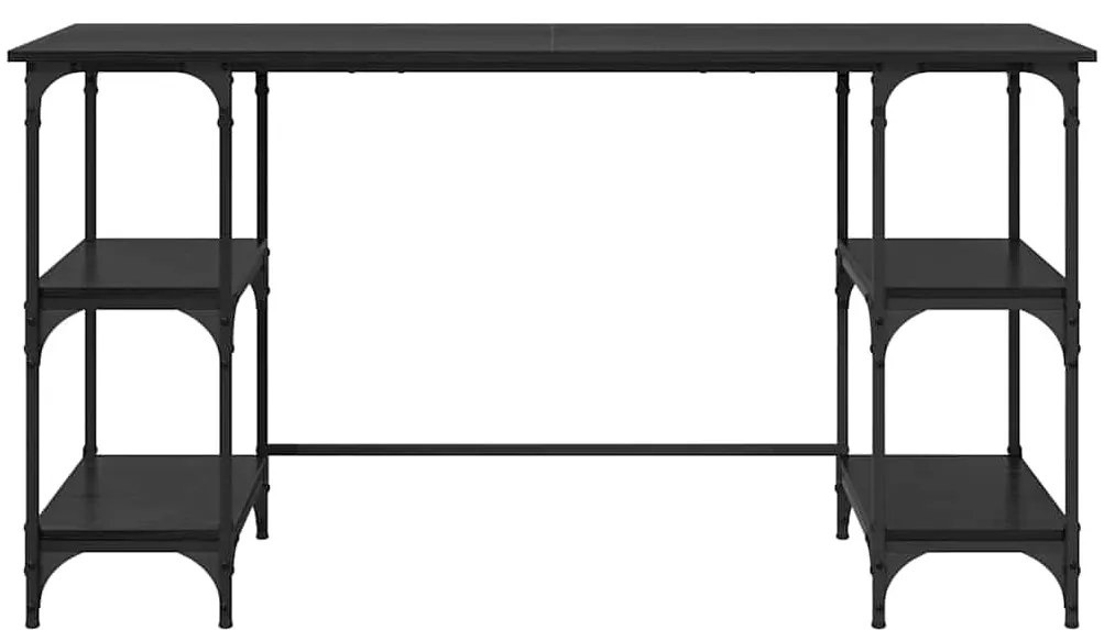 vidaXL Asztal polcokkal Fekete tölgy 140 x 50 x 75 cm Faanyag