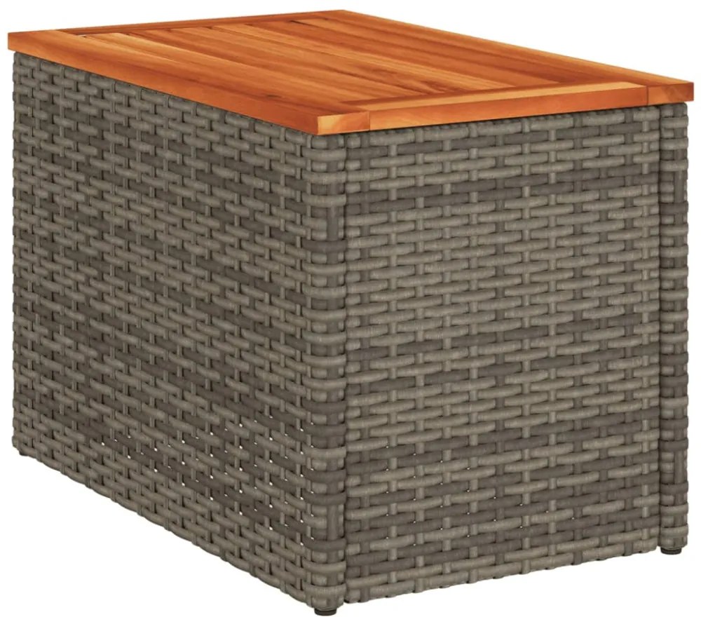 2 db szürke polyrattan és tömör fa kerti kisasztal 55x34x37 cm