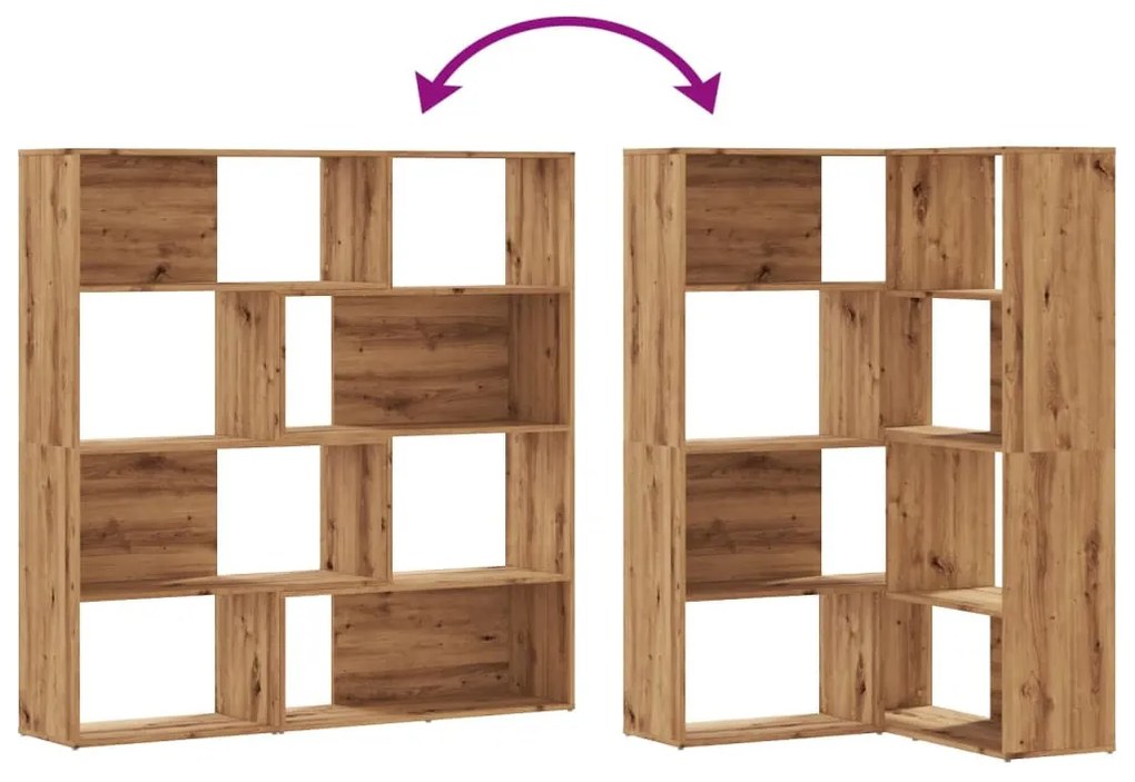4 szintes tölgy színű szerelt fa sarokkönyvespolc 85x85x140 cm
