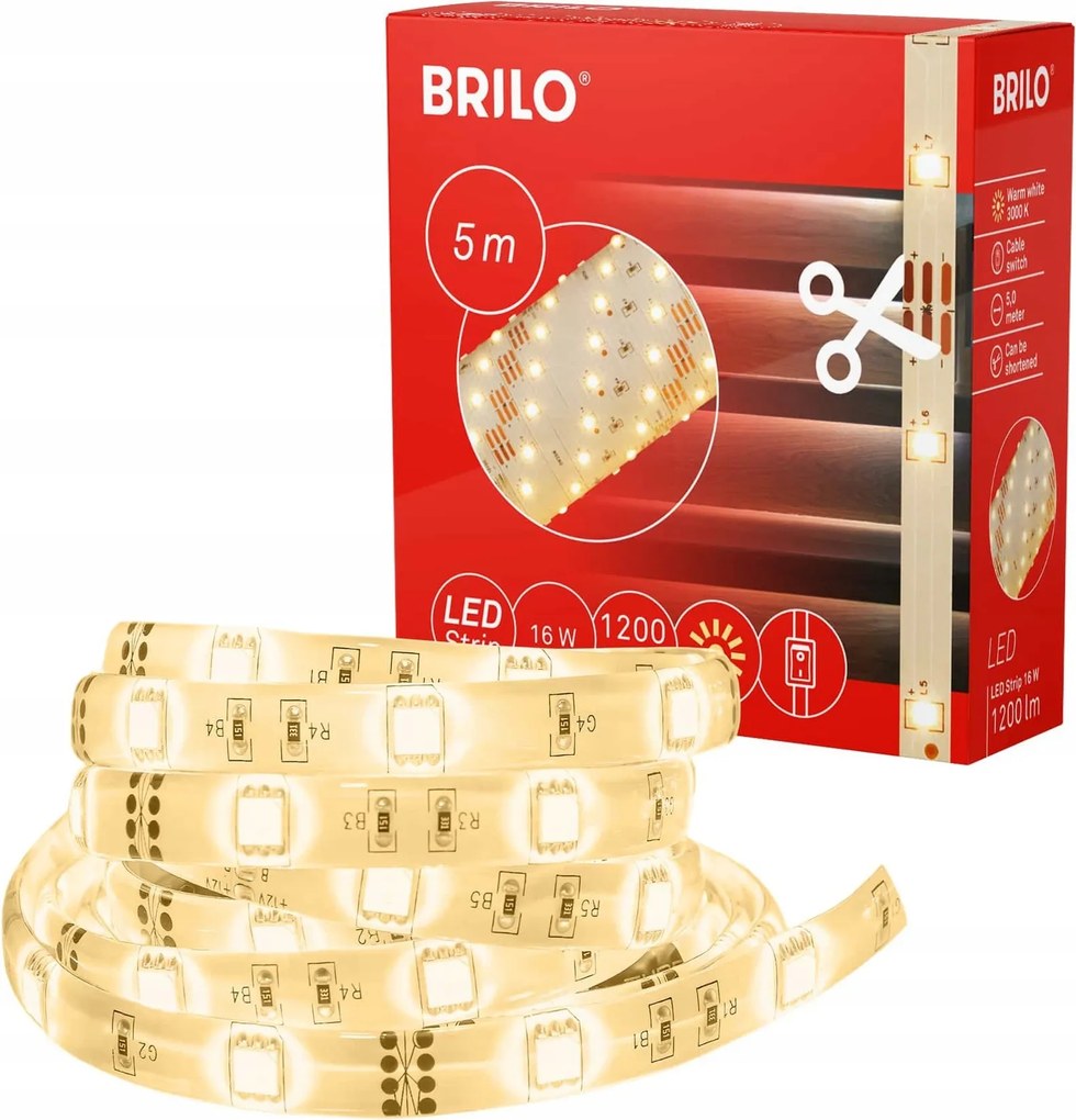 Briloner Led szalag 5 m 16W 1080lm meleg fehér, öntapadós, kapcsolós