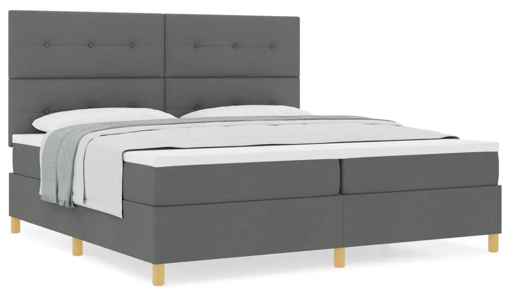 Box Spring Ágy Matraccal Sötétszürke 200x200 cm Szövet