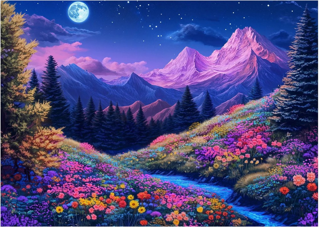 Kép - Lila táj teljes holdfénynél (70x50 cm)