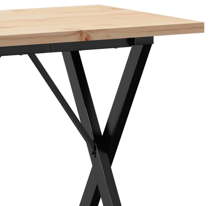 tömör fenyőfa és öntöttvas étkezőasztal X-vázzal 80x50x75,5 cm