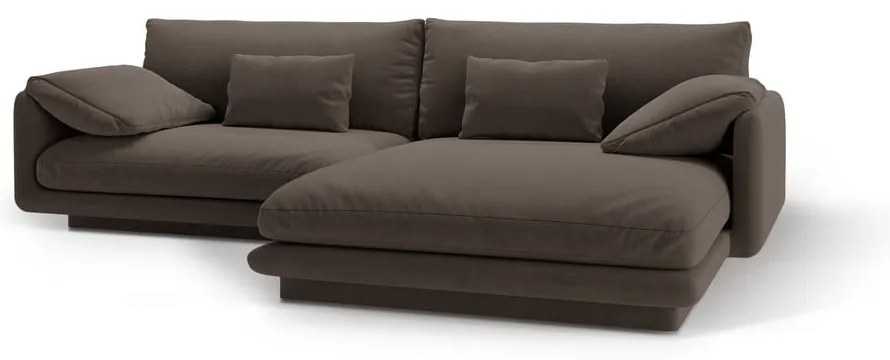 Barna bársony sarokkanapé (jobb oldali-heverő résszel) Torino – Micadoni