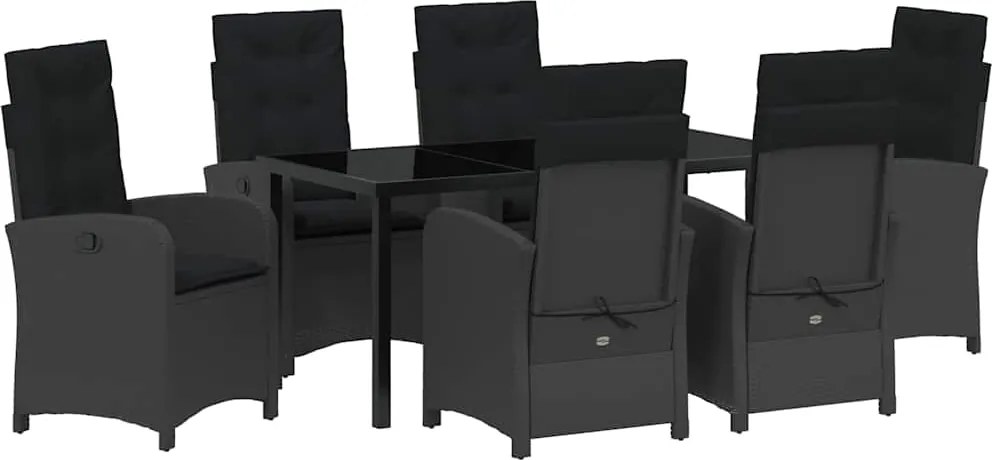 vidaXL Kert étkező szett párnával 7 pcs Fekete polirattan