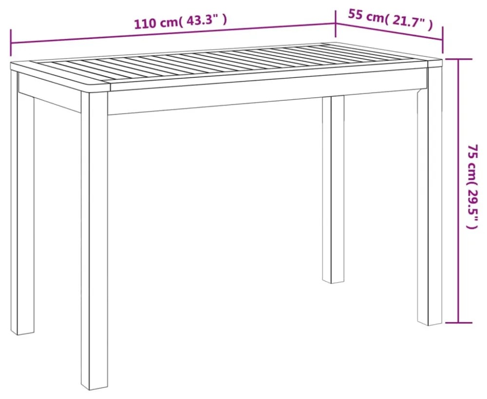 tömör akácfa kerti étkezőasztal 110 x 55 x 75 cm