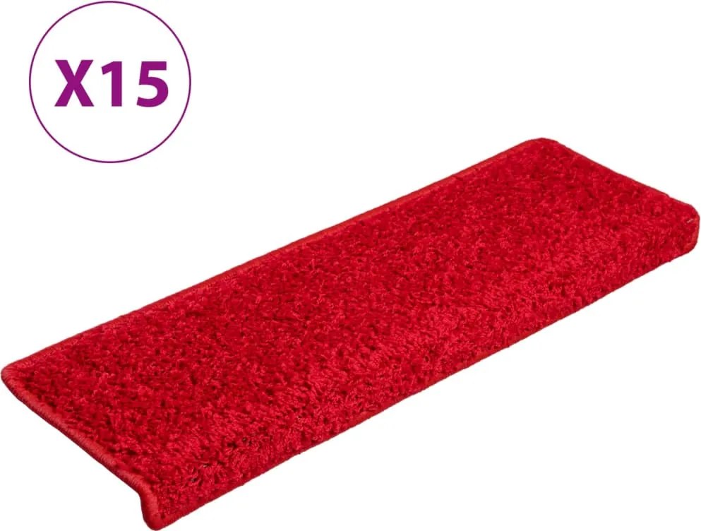 vidaXL 15 db piros, téglalap alakú szélű lépcsőszőnyeg 65 x 21 x 4 cm