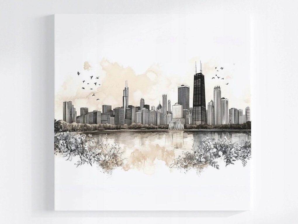 Poszter Város Panoráma Chicago Willis Tower Vázlat 80x80